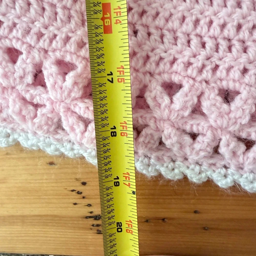 Vintage Handmade Crochet Dress 12-18M Pink White Trim Coquette Bow Pearl Button